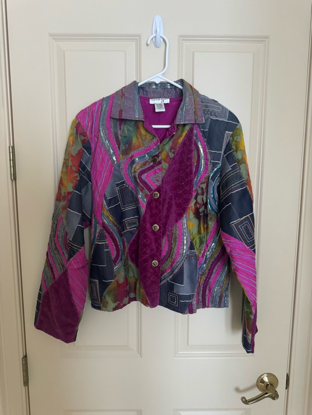 Anage Women's vintage silk and cotton Multicolor Patchwork Jacket